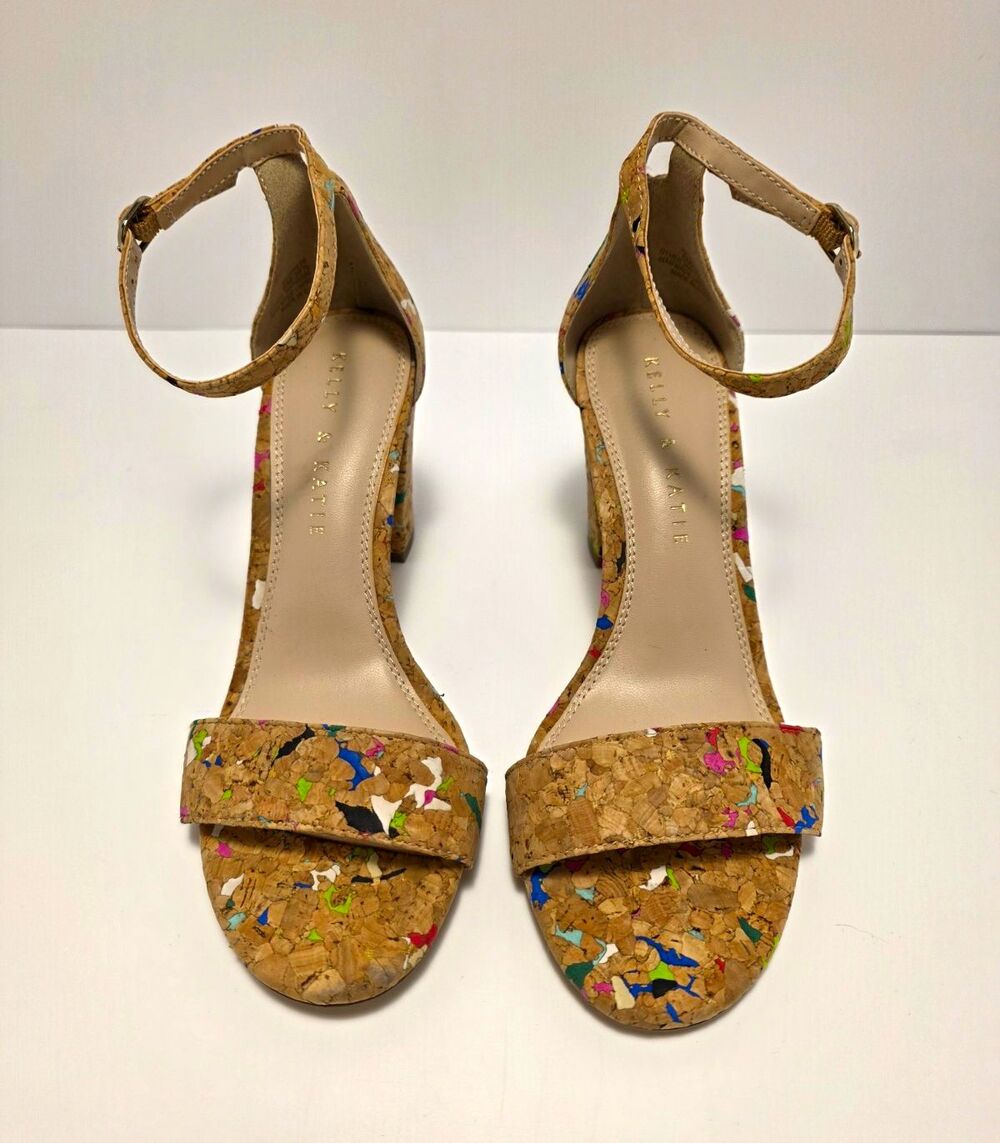 Kelly & Katie Speckled Cork Look Strappy Ankle Strap Sandals - Size 6